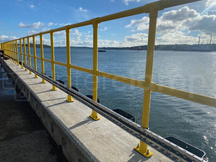 Interclamp power coated key clamp guardrail installed on a jetty ...