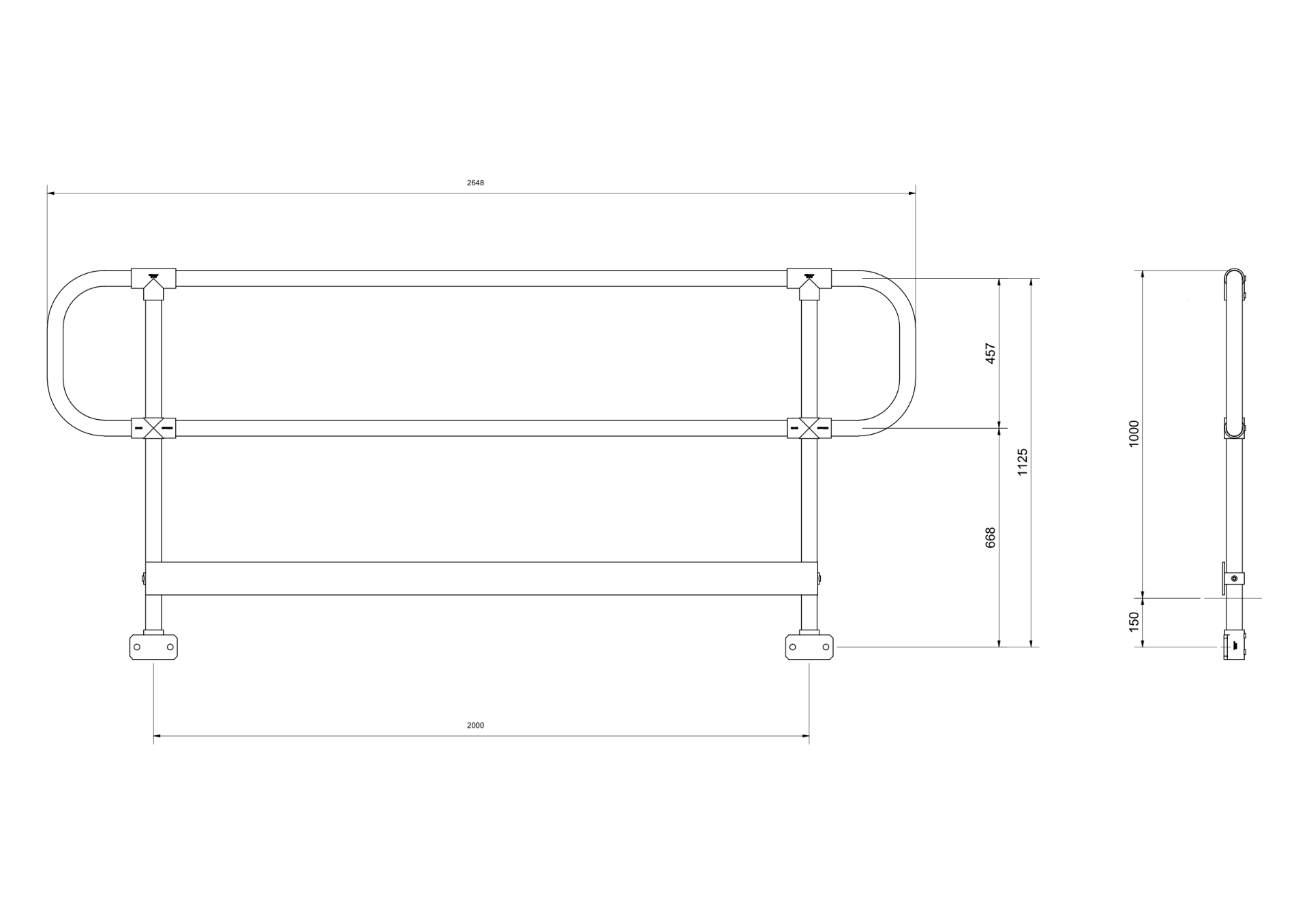 4030 Style Side Mounted Handrail Kit - Yellow - Modular Handrail Systems